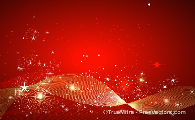 Christmas gold Bokeh sparkles and stars on red background about Holidays Christmas tree